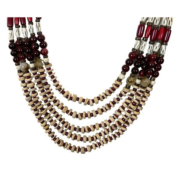 Chicos Multi-Strand Wooden Beaded Bib Necklace Pagi Cherry Style NWT - Picture 2 of 5